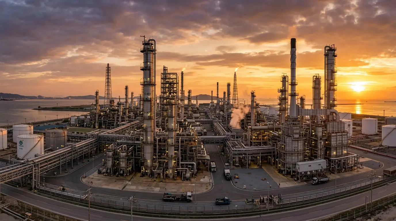 Petroleum Industrial Plant & Energy Infrastructure at Sunset